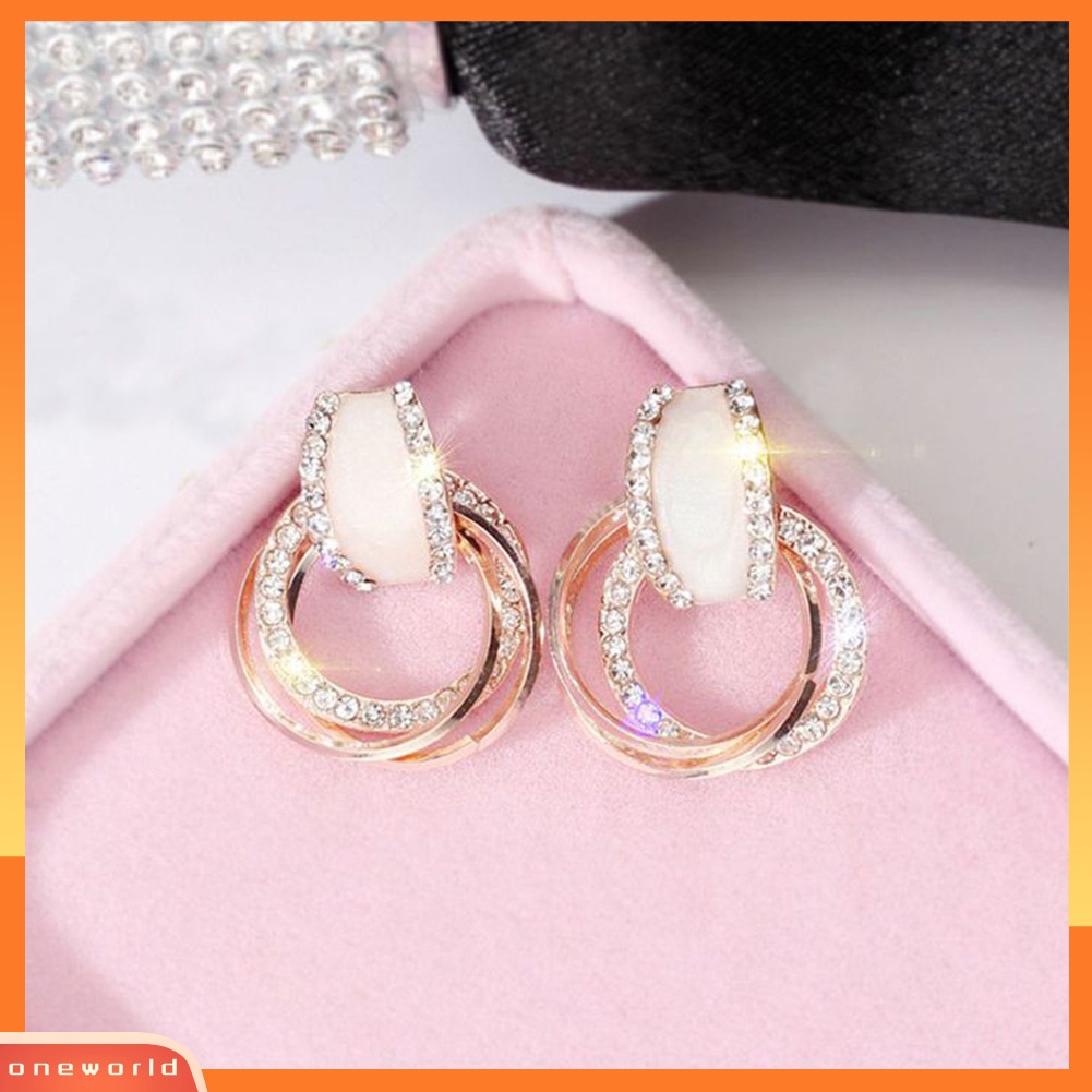 [WOD] Glitter Multilayer Lingkaran Berlian Imitasi Hias Menjuntai Stud Anting Wanita Perhiasan