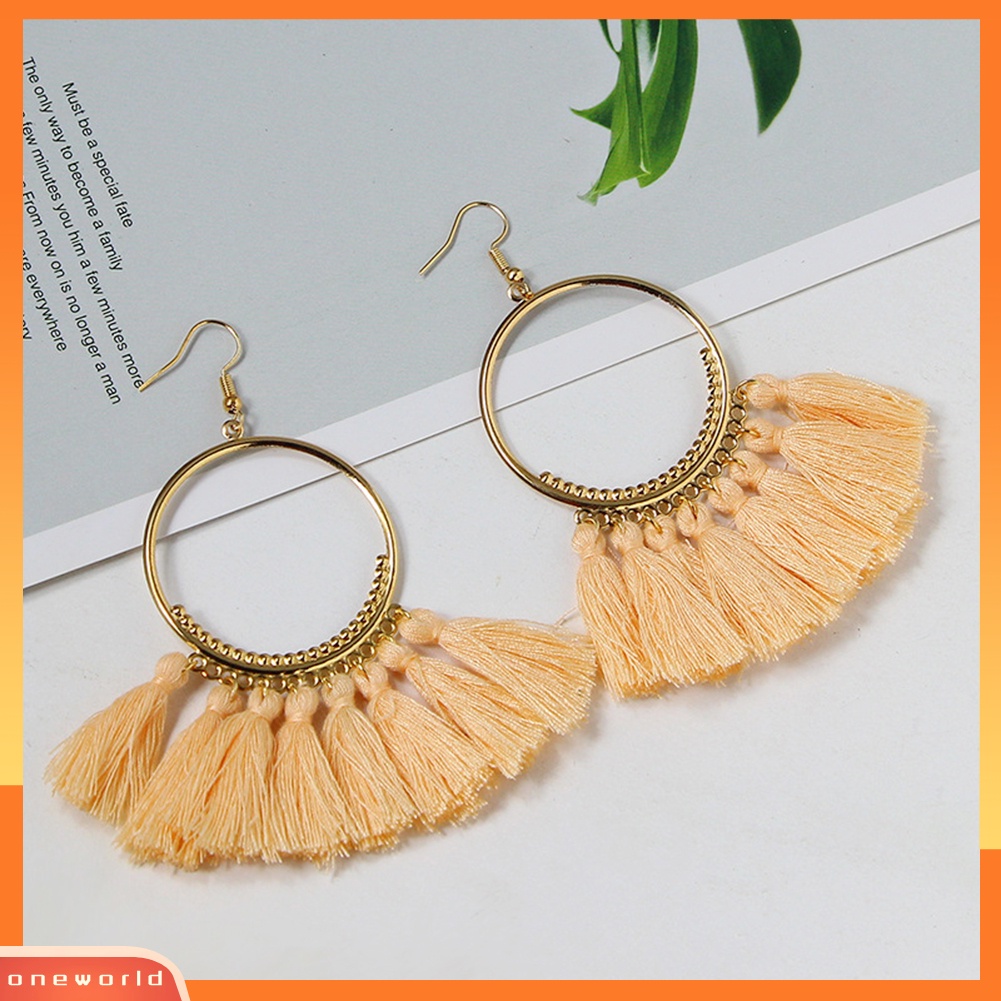 [WOD] Vintage Wanita Pesta Lingkaran Besar Rumbai Liontin Statement Hook Earrings Perhiasan