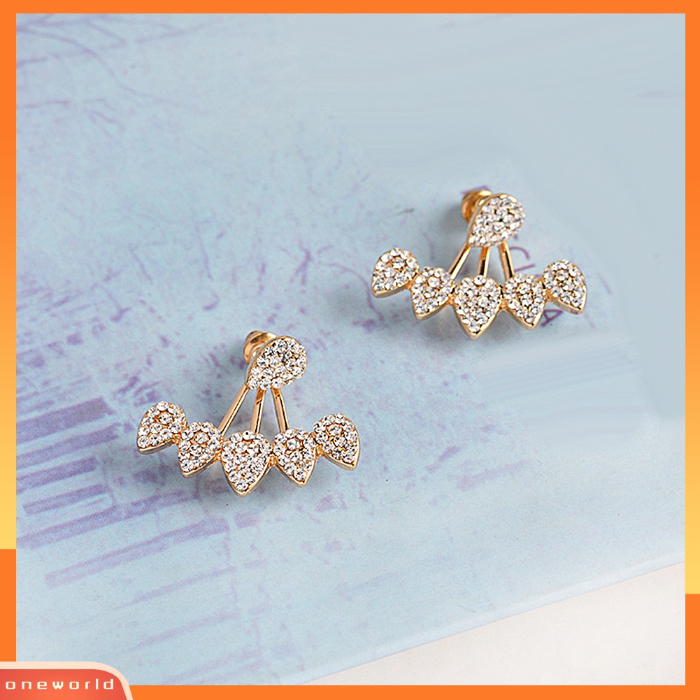 [WOD] Wanita Chic Tetesan Air Berlian Imitasi Depan Belakang Telinga Jaket Tindik Stud Earrings