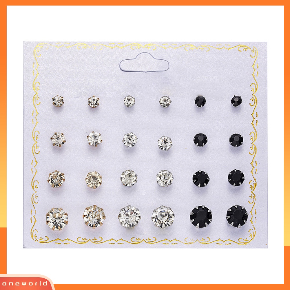 [WOD] 12pasang Fashion Wanita Zirkon Berlian Imitasi Mutiara Imitasi Hias Stud Earrings Jewelry