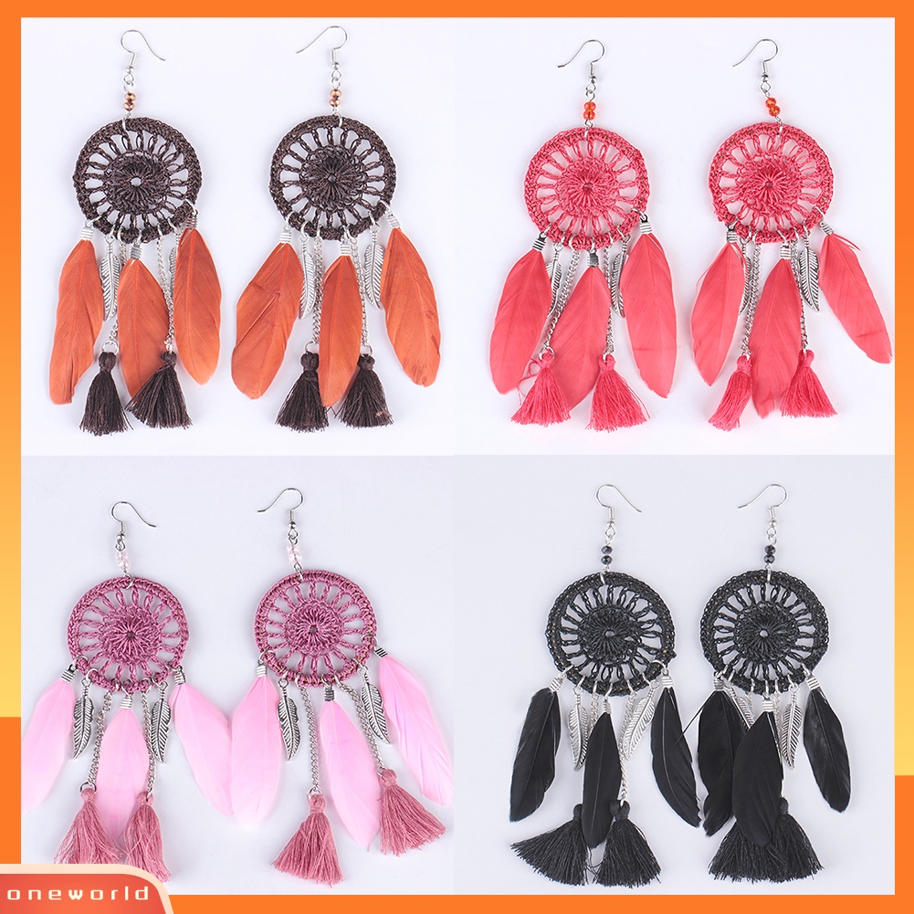 [WOD] Dream Catcher Etnik Rumbai Statement Hook Anting Juntai Panjang Wanita Perhiasan