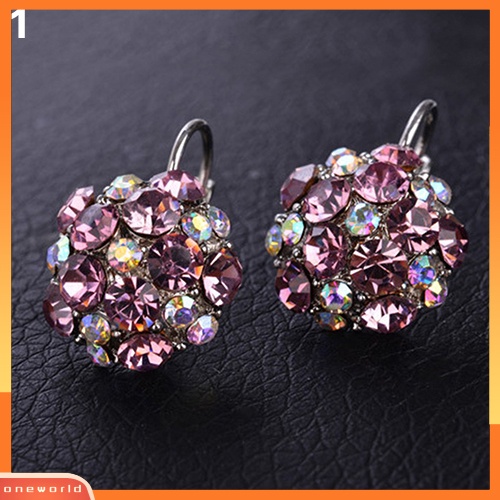 [WOD] Wanita Colorful Cubic Zirconia Ball Eardrop Leverback Earrings Perhiasan Pesta