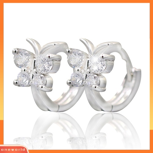 [WOD] Lady Butterfly Zircon925 Sterling Silver Disepuh Ear Stud Hoop Earrings Perhiasan