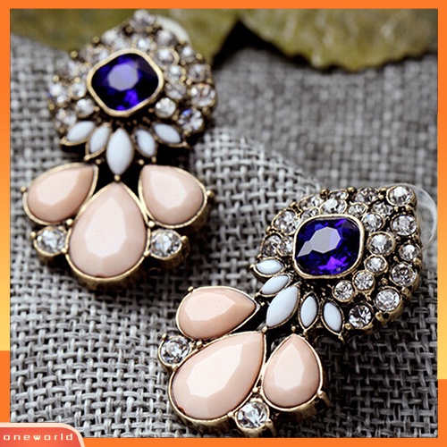 [WOD] Wanita Gaya Vintage Tetesan Air Berlian Imitasi Ear Studs Earrings Perhiasan Perjamuan
