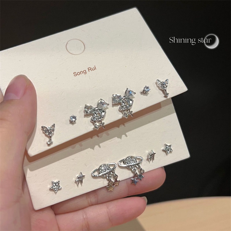 3pasang /Set Set Anting Geometris Ikatan Simpul Bintang Zircon Fashion Alloy Untuk Wanita