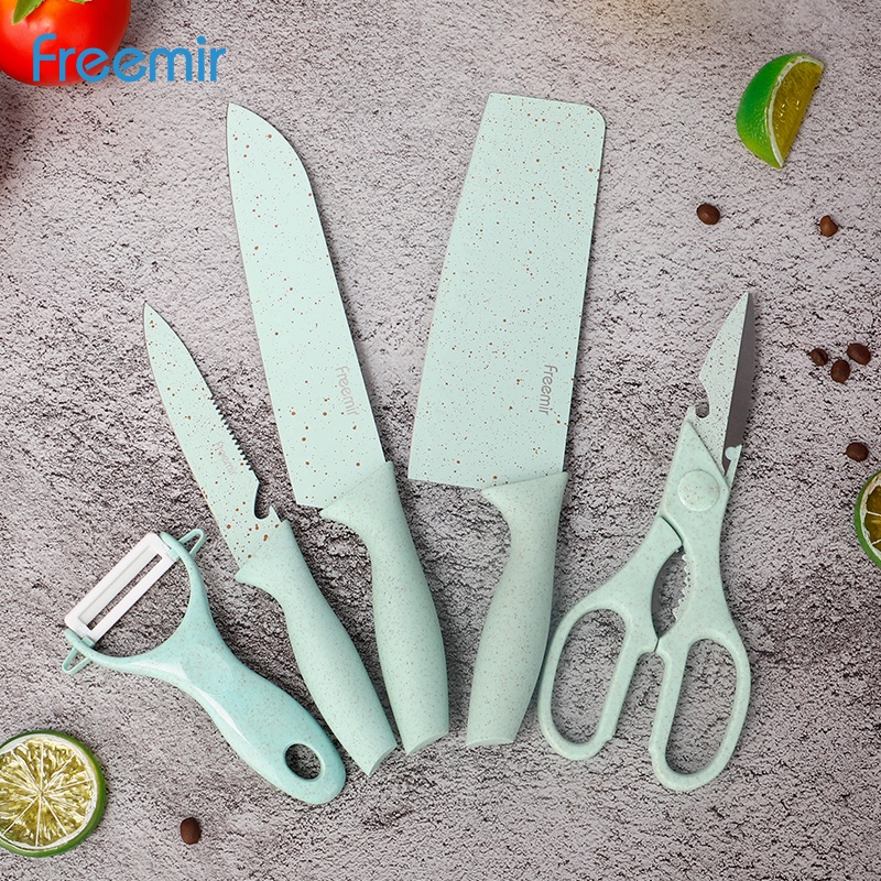 freemir 3/5/6 PCS Set Pisau Dapur Stainless Knife Anti Lengket Tajam Isi 5 Pcs Hitam Pisau Dapur Pisau Buah