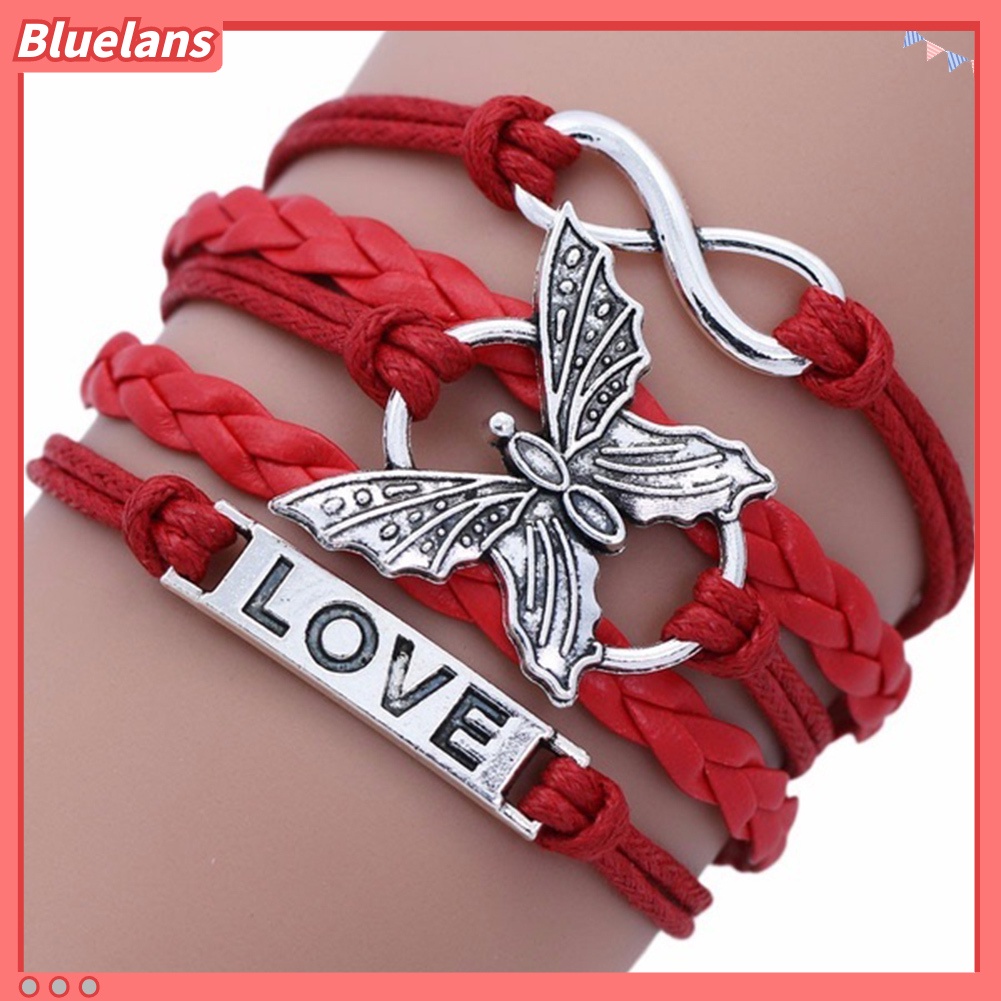 [BLS] Vintage Handmade Wanita Rajutan Multi Layer Kupu-Kupu Gelang Perhiasan Rantai