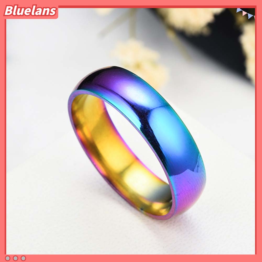 [BLS] Mode Rainbow Dome Stainless Steel Jari Cincin Pasangan Pernikahan Perhiasan Hadiah