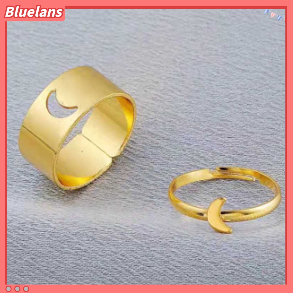 [BLS] 2pcs /Set Cincin Pasangan Warna Solid Yang Sesuai Dengan Cincin Gaya Punk Bentuk Bulan Cincin Pernikahan Hadiah Ulang Tahun