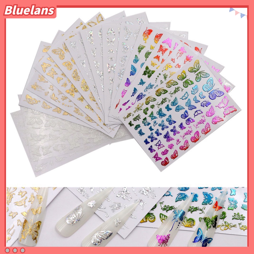 [BLM] 4 /16Pcs 3D Butterfly Colorful Luminous Transfer Foil Nail Art Manicure Stickers