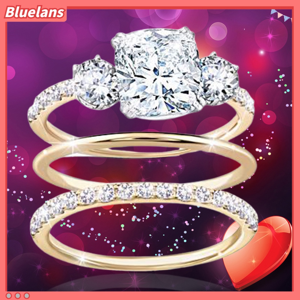 [BLS] 3pcs /Set Cincin Berlian Imitasi Inlay Tahan Aus Paduan Wanita Finger Band Untuk Pernikahan