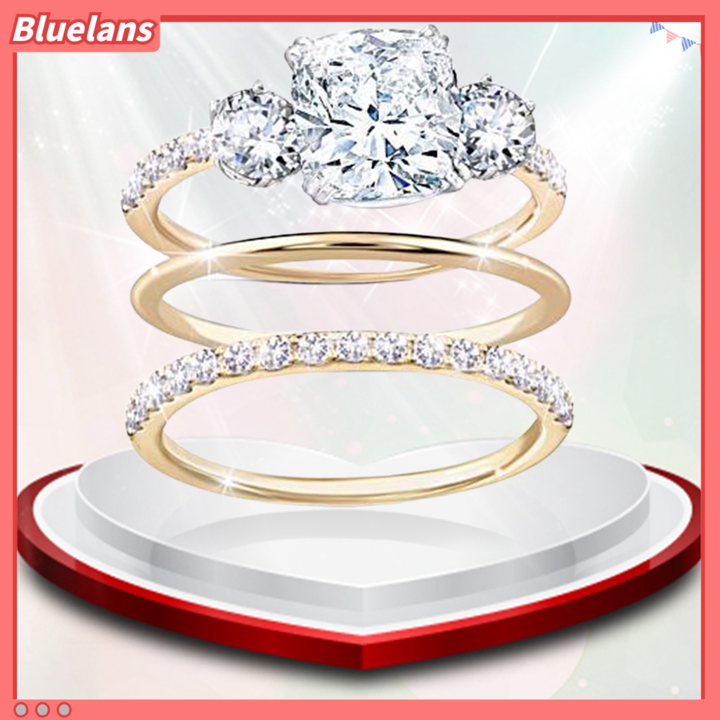 [BLS] 3pcs /Set Cincin Berlian Imitasi Inlay Tahan Aus Paduan Wanita Finger Band Untuk Pernikahan
