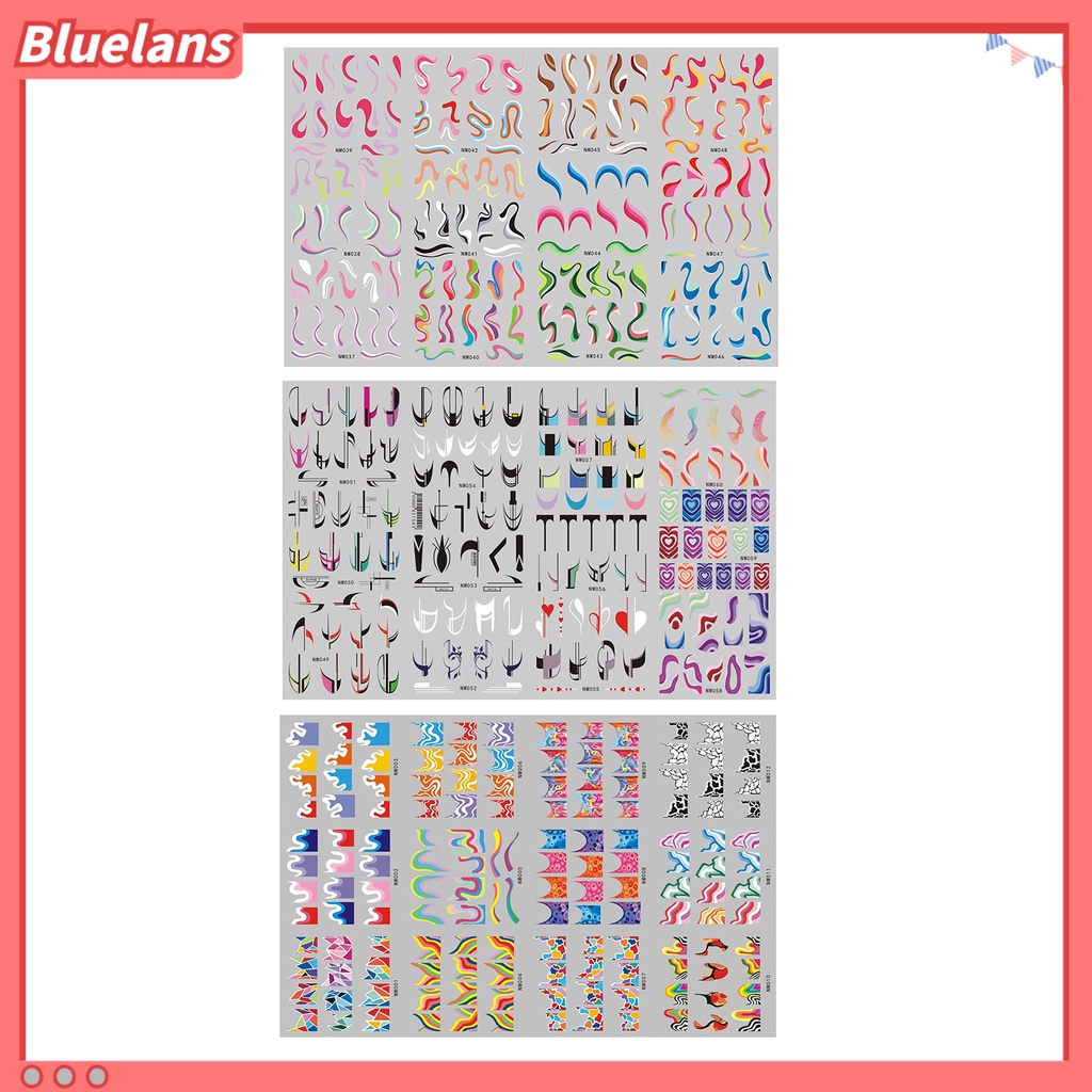 [BLM] 3pcs Stiker Kuku Warna Hidup Tahan Air Eye-catching Gaya Geometris Mudah Mengelupas Kuku Stiker Kuku Stiker Hadiah Ulang Tahun