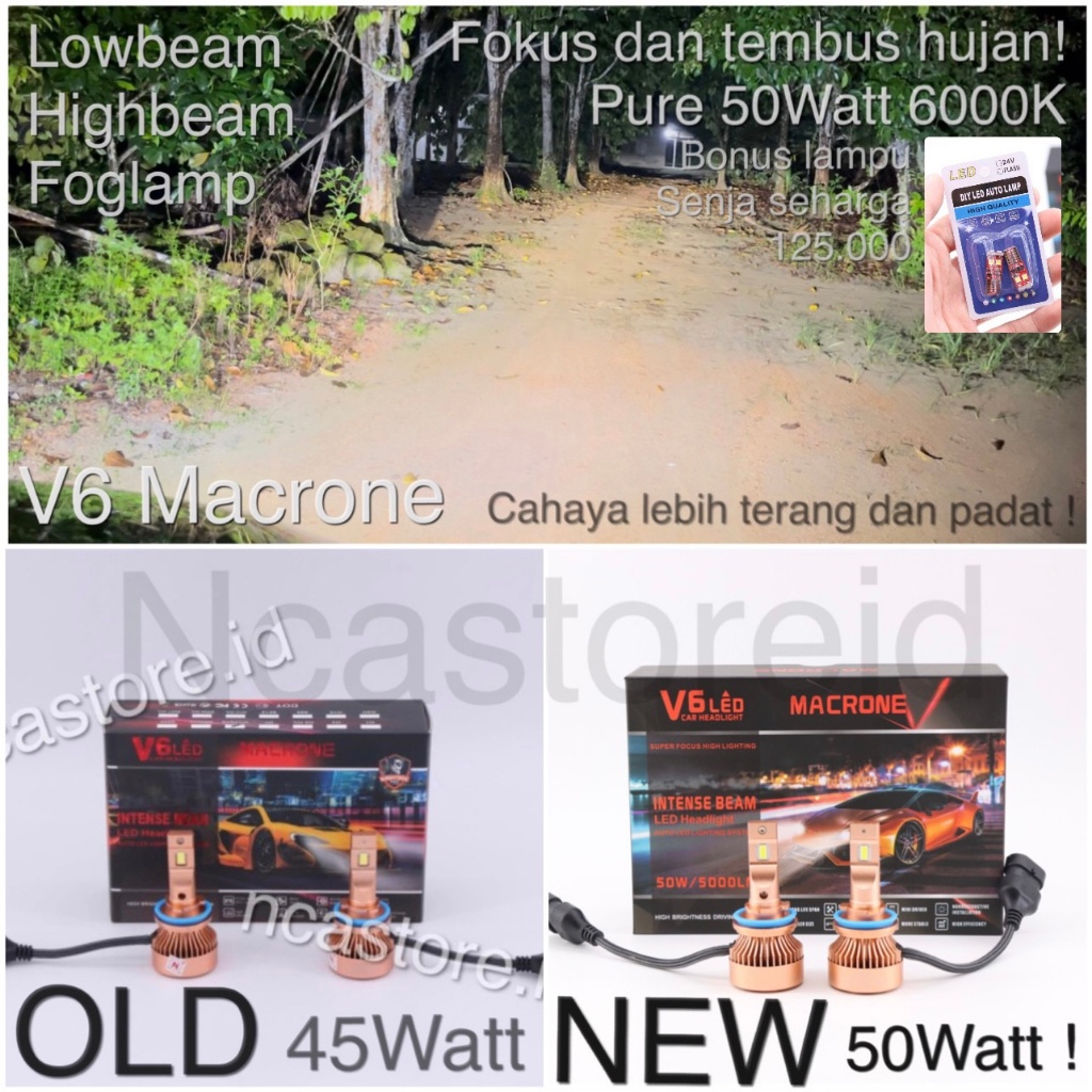 LAMPU LED V6 MACRONE HEADLIGHT H11 6000K