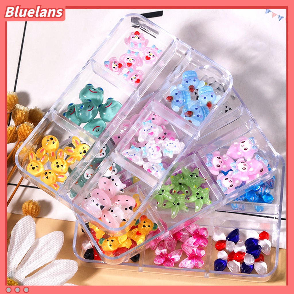 [BLM] 1kotak Nail Art Decor Tiga Dimensi Hidup Tidak Jatuh Permukaan Halus DIY Mini Kartun Kelinci Kodok Kupu-Kupu Beruang Hiasan Kuku Salon Kuku Pasokan