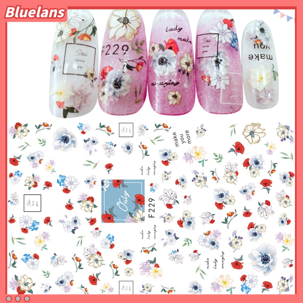 [BLM] 1lembar Desain Bunga Daun Nail Art Stiker Decals Tips DIY Manicure Decor