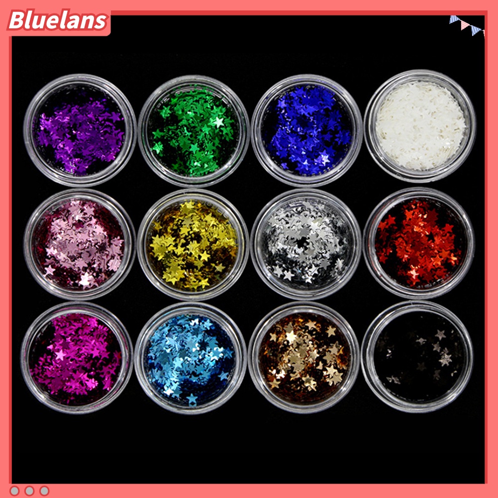 [BLM] 12pcs Banyak Bentuk Glitter Payet Nail Art Tips Decal Stiker Manicure Decor