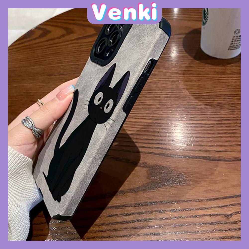 VENKI - Untuk iPhone 11 Case Leather Pupil Suede Case Soft Shockproof Airbag Case Pelindung Kamera Cute Simple Black Cat Kompatibel dengan iPhone 14 13 Pro max 12 xr xs 7Plus 8Plus