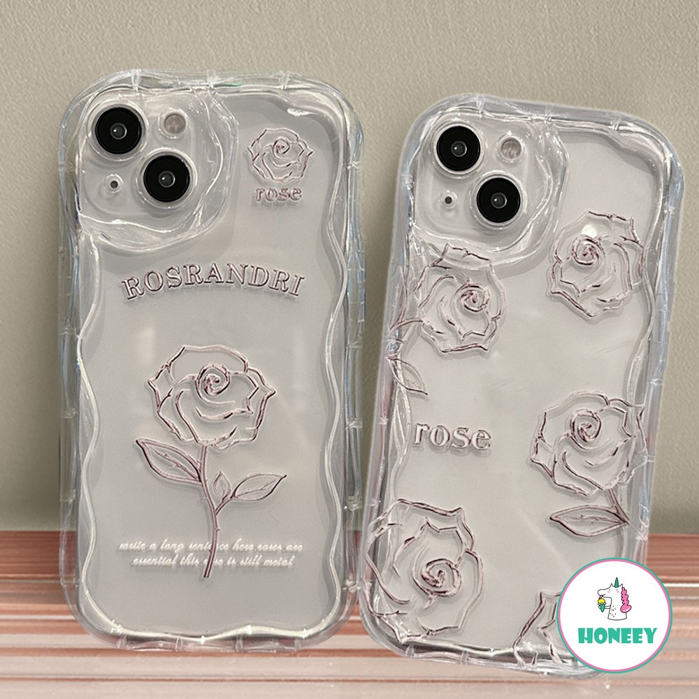 IPHONE Fashion Line Rose Case Kompatibel Untuk Iphone14 13 12 11 Pro Max Bening Gelombang Tepi Air Cushion Shockproof Back Cover