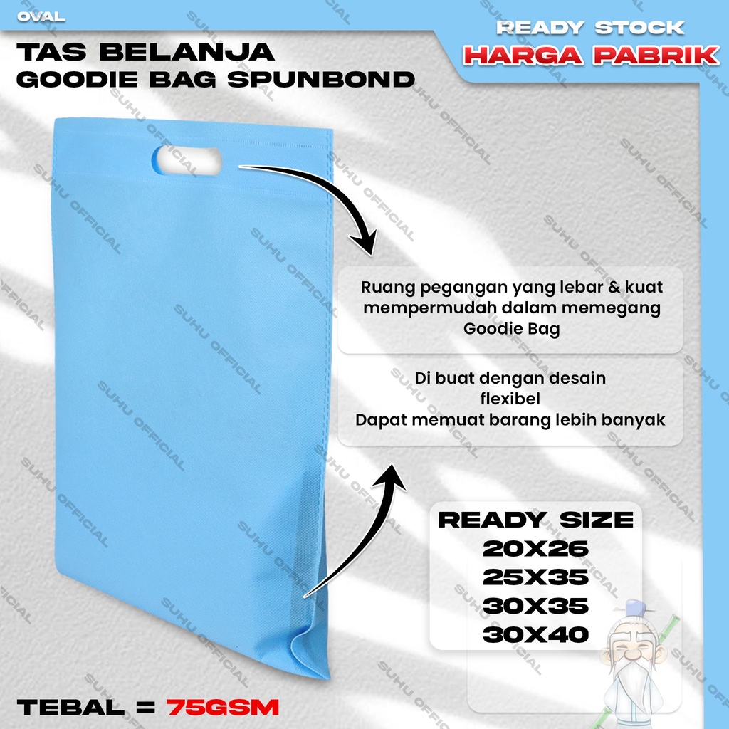 ❤️SUHU❤️ Goodie Bag Tas Belanja Spunbond Model Oval Dcut Ukuran 20x26 Kantong Kain Souvenir