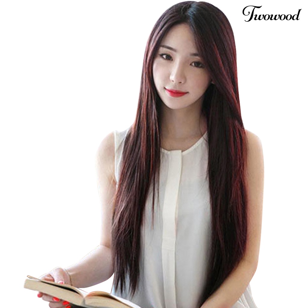 Twowood Wig Hairpiece Wanita Model Midsplit Panjang Lurus Full Untuk Club Pesta Cosplay