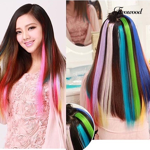 Twowood Wanita Multi Warna Panjang Lurus Sintetis Klip In On Human Hair Extensions Piece