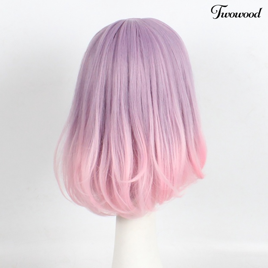 Twowood Wig Cosplay Anime Keriting Tahan Panas Hias Bentuk Pir Wig Pink Untuk Gadis