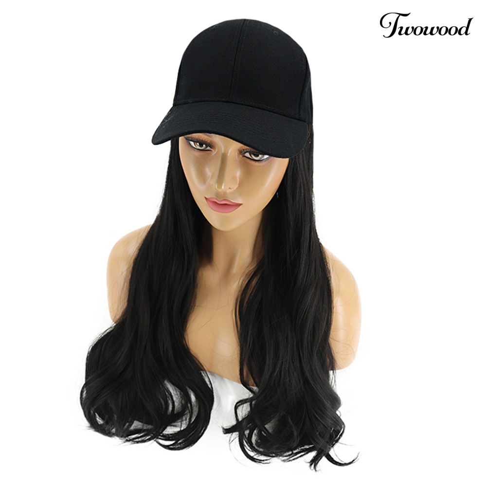 Twowood Charming Women Lady Wig Rambut Palsu Sintetis Keriting Panjang Hairpiece Hair Extension Dengan Topi