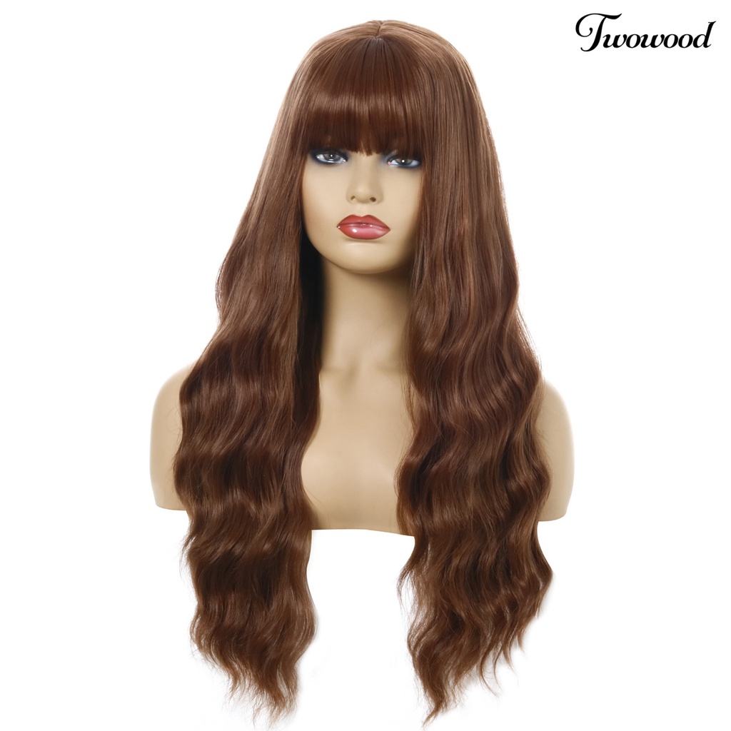 Twowood Fashion Wanita Cosplay Pesta Harian Panjang Keriting Wig Sopak Rambut Imitasi Dengan Poni