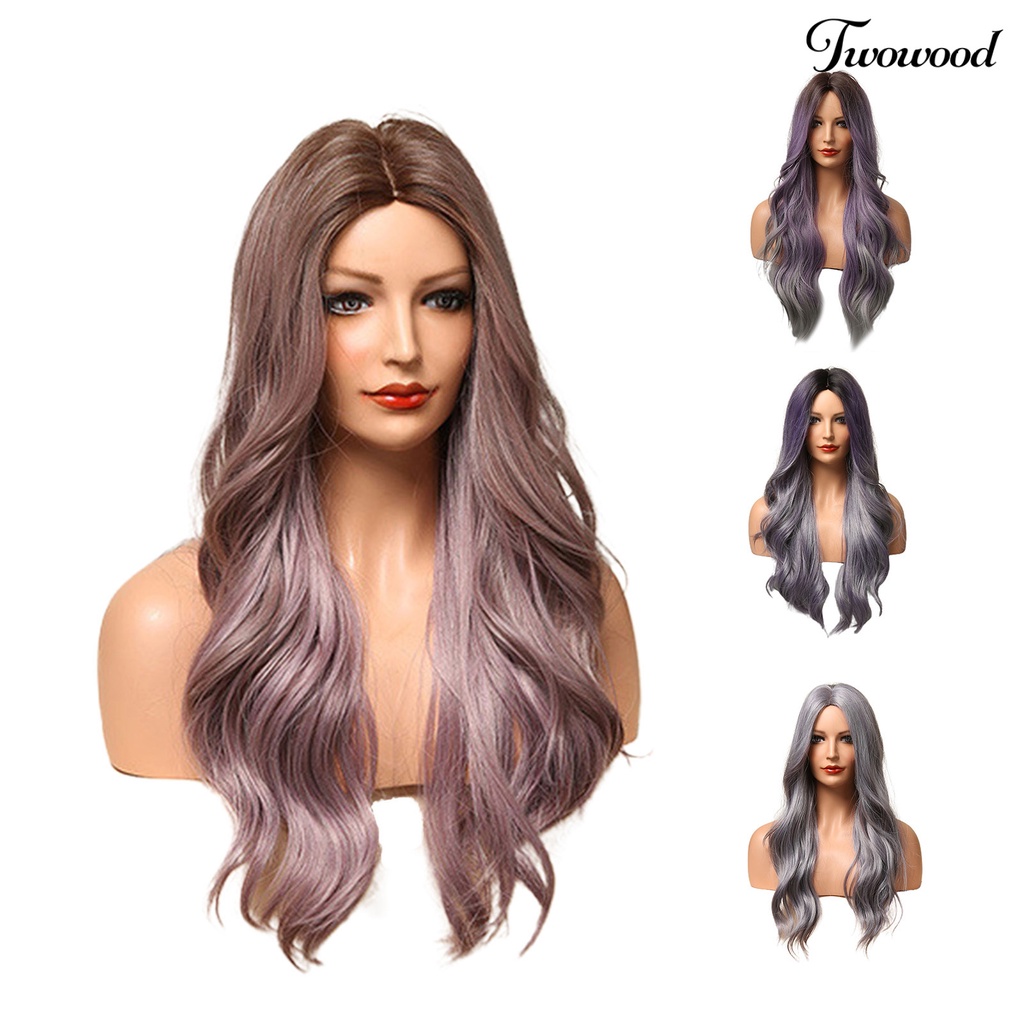 Twowood Wig Gelombang Panjang Efek Gradien Dengan Lengan Mesh Wig Cosplay Panjang Ombre Campuran Ungu Ultra Tipis Untuk Perempuan