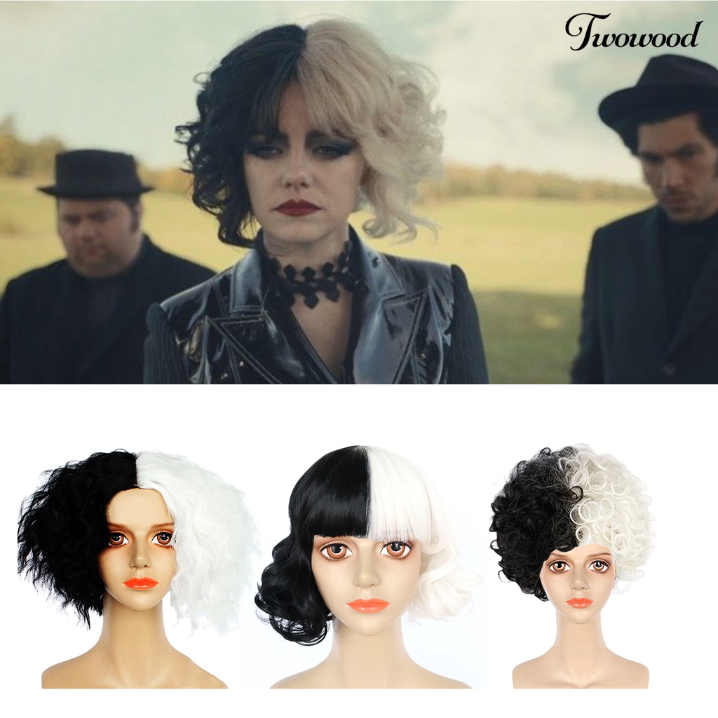 Twowood Kostum Wig Pendek Belah Tengah Lapis Suhu Tinggi Serat Masquerade Pesta Wig Cosplay Untuk Rumah