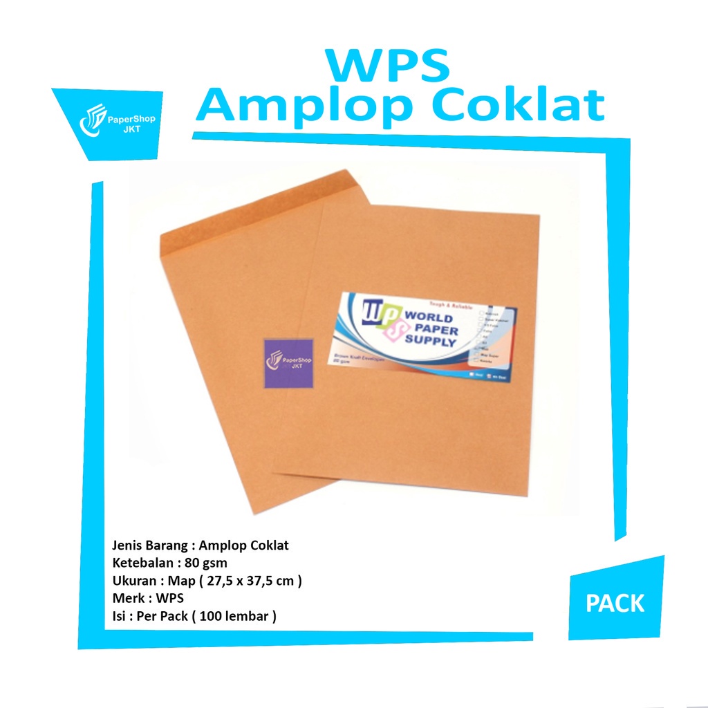 

WPS - Amplop Coklat Ukuran Map Non Seal ( 27,5 x 37,5 cm ) - Pack