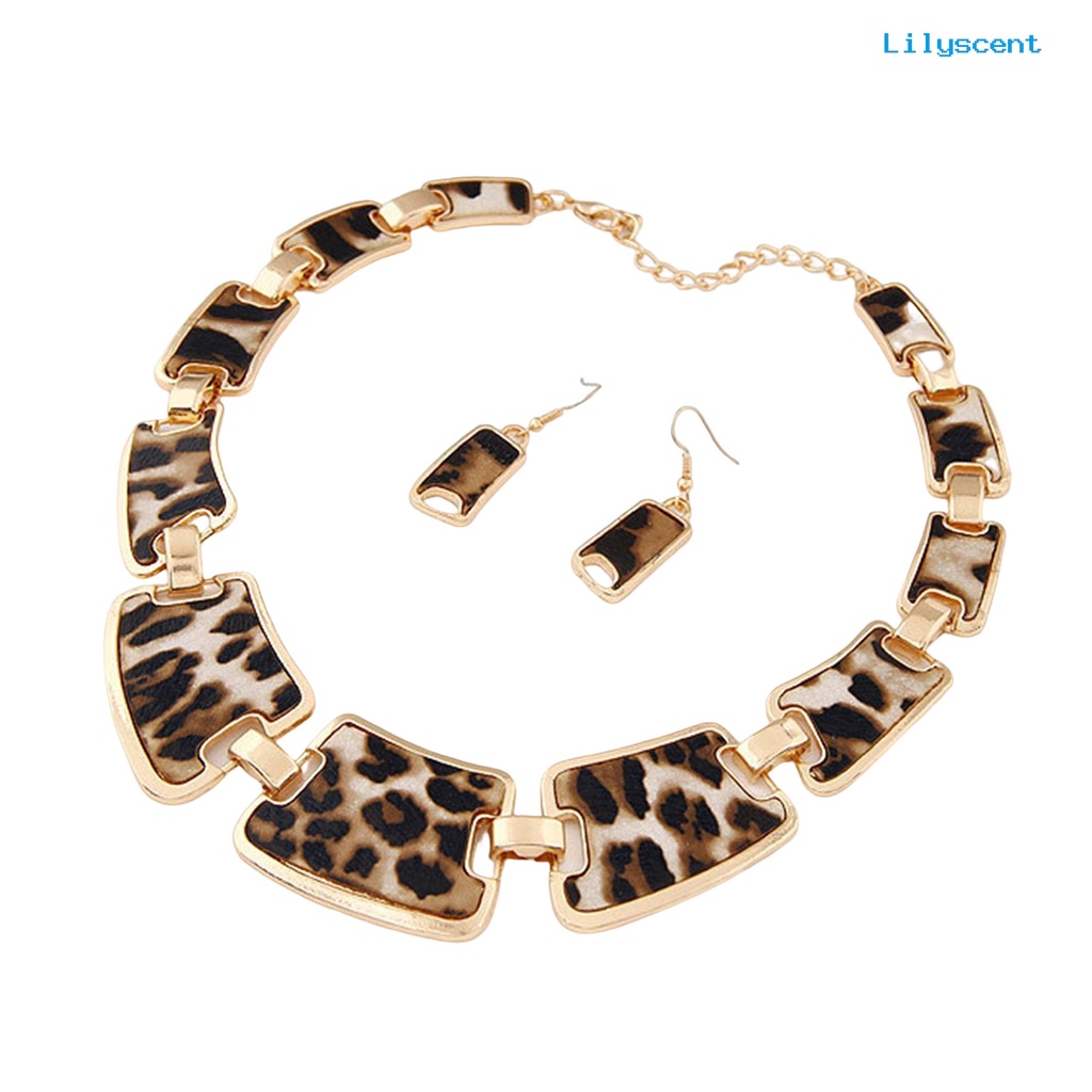 [LS]1 Set Statement Kalung Berlebihan Besar Mewah Elegan Retro Leopard Wanita Kait Anting Kit Fashion Perhiasan