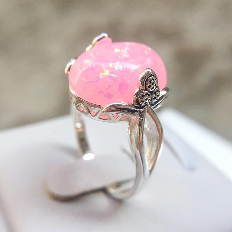 Opal Rings Natural Opal Colorful Light Gemstone Silver Band Ring Perhiasan Mewah Untuk Wanita Dainty Party Gift
