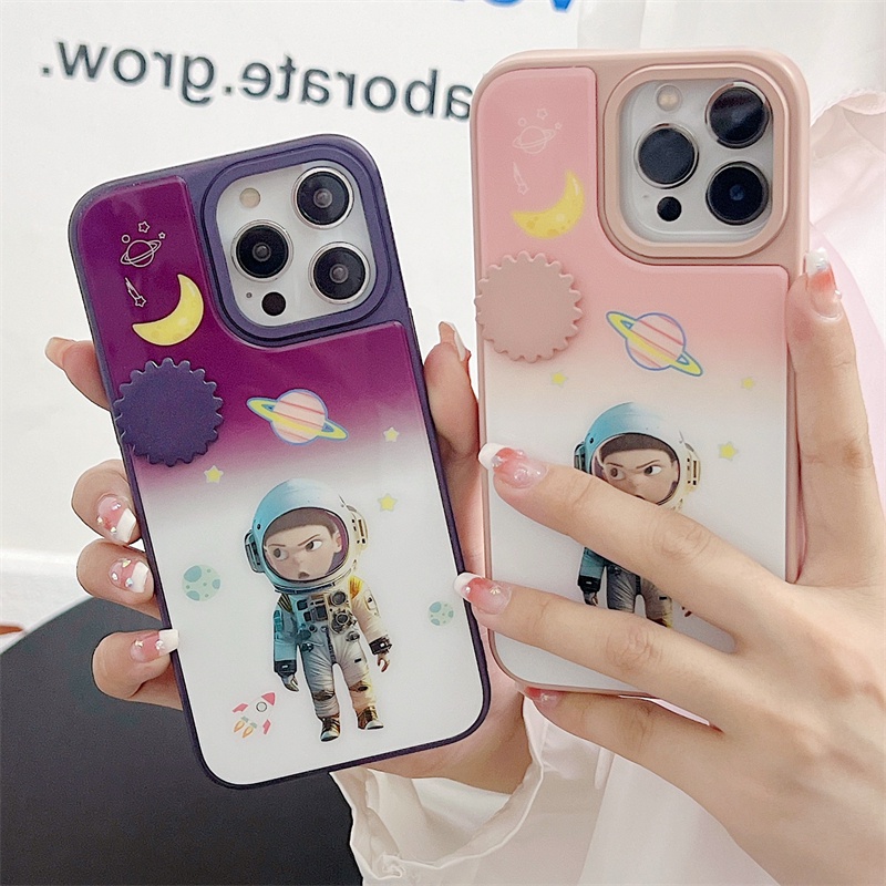 Casing Ponsel Astronot Berputar Mengubah Wajah Cocok Untuk IPhone 14 13 12 11 Pro Max 14Plus Kartun Mekanik Menyenangkan Mode Casing Pelindung