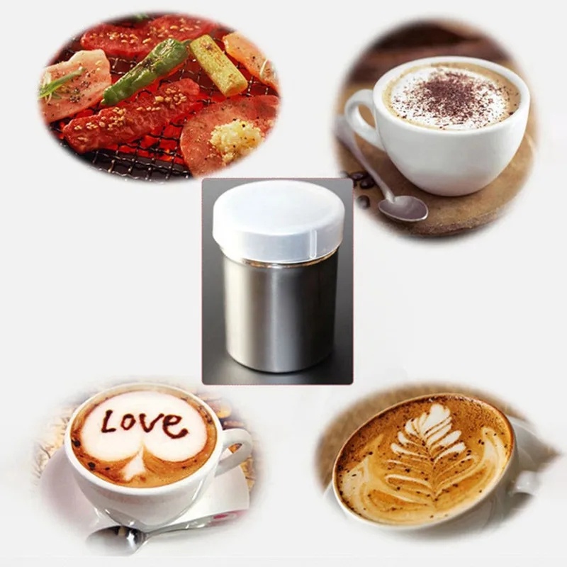 Stainless Steel Sprinkle Cocoa Sugar Gauze Mesh Jar/Botol Bumbu Kain Lap Bubuk Kopi Mewah