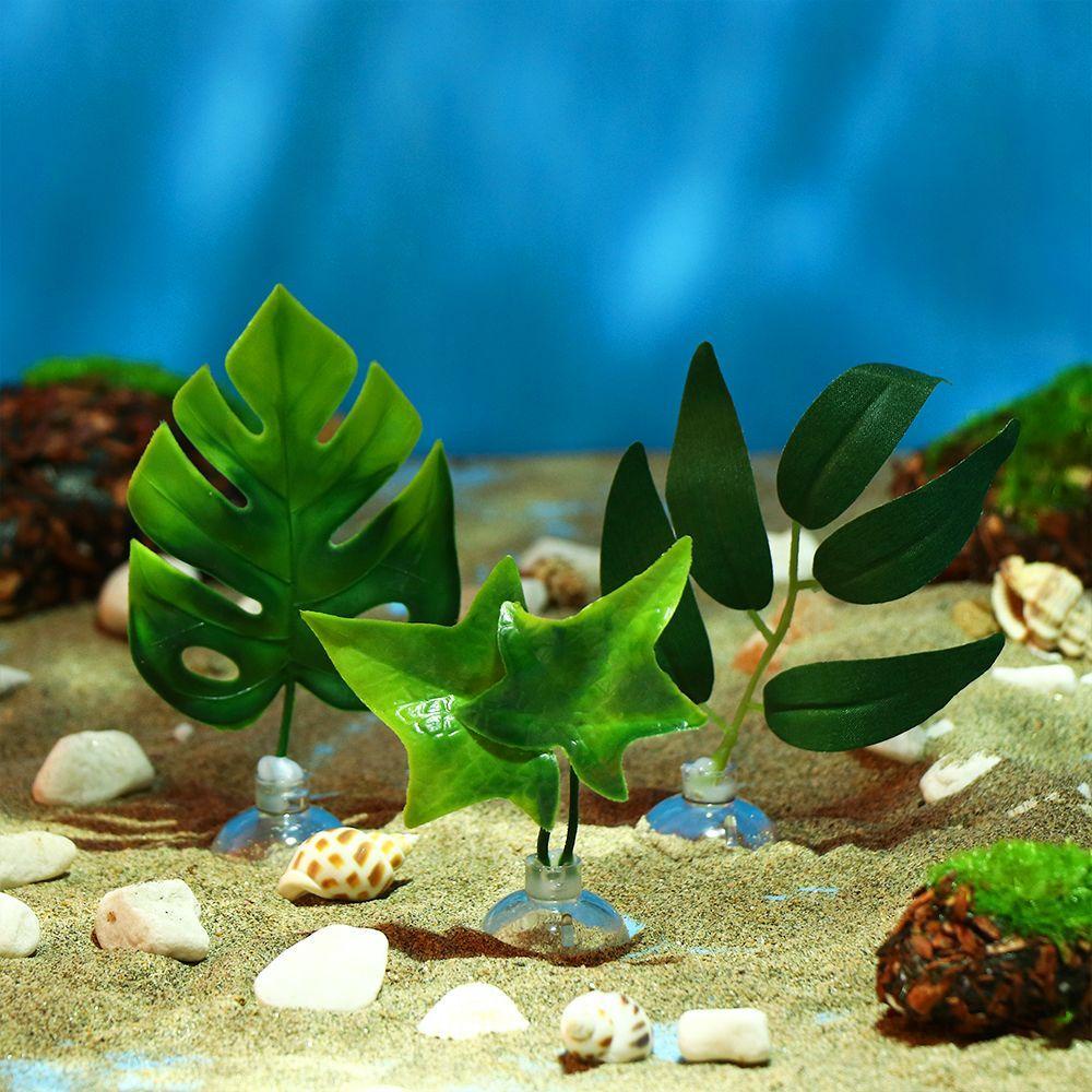 REBUY Rebuy Artificial Leaf 1PC Hiasan Aquarium Ikan Plastik Untuk Pembibitan Pembibitan Pembibitan Cupang Dengan Suction Cup Tanaman Air