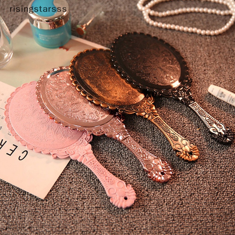 Rsid Span-new Vintage Ukir Handheld Vanity Mirror Cermin Rias Tangan Gagang Kosmetik Jelly