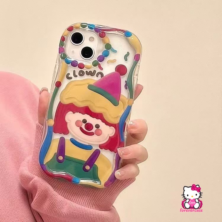 Case Badut Lucu Imut Untuk VIVO Y36 Y31 Y35 Y12 Y21 Y20 Y15s Y16 Y22 Y15 Y12i Y11 Y12s Y30 Y15A Y91C Y02 Y33s Y20i Y95 Y17 Y22s Y51 Y91 Y51A Y21s 3D Wavy Curved Edge Soft Cover