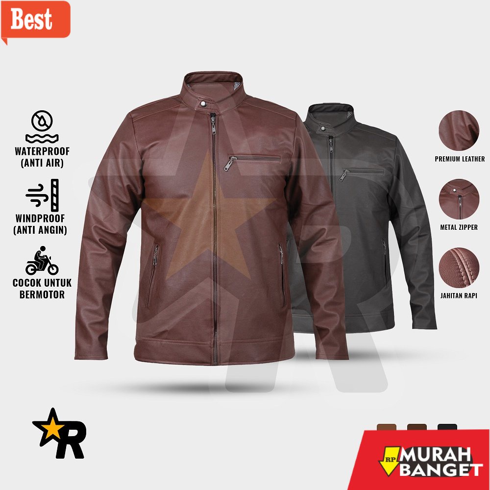 Jaket kulit pria terbaru- RF Jaket Kulit Pria Asli Original Elegant Anti Air Bahan Ferrari Premium