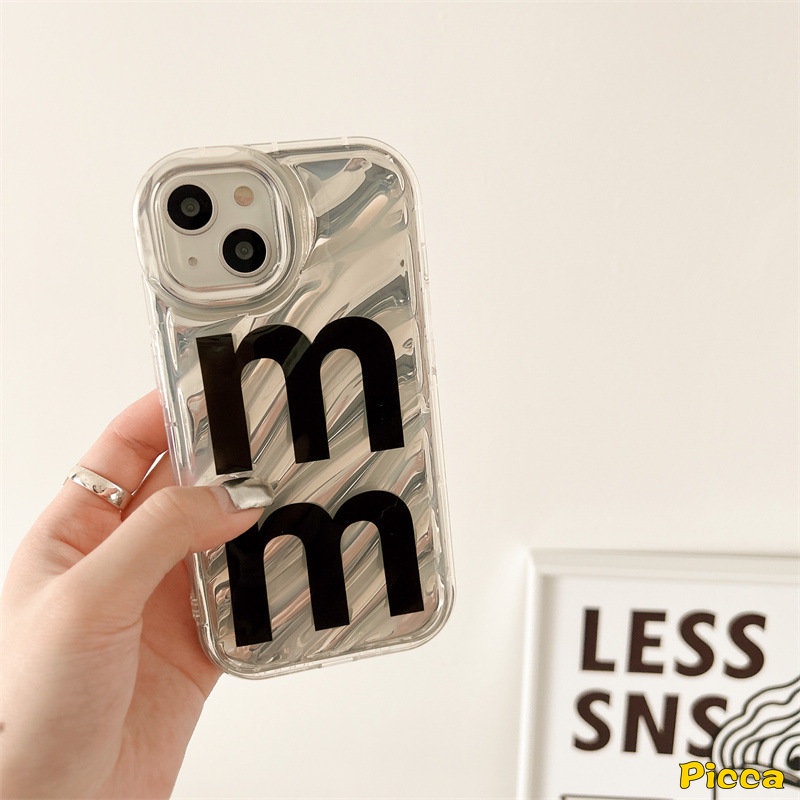 Case Kerut Stereo 3D Kompatibel Untuk IPhone 7Plus XR 11 13 12 14 Pro MAX X XS Max7 8 6 6S Plus SE 2020huruf Simple M Smiley Lucu Mewah Dazzle Warna Kartu Laser Soft Cover