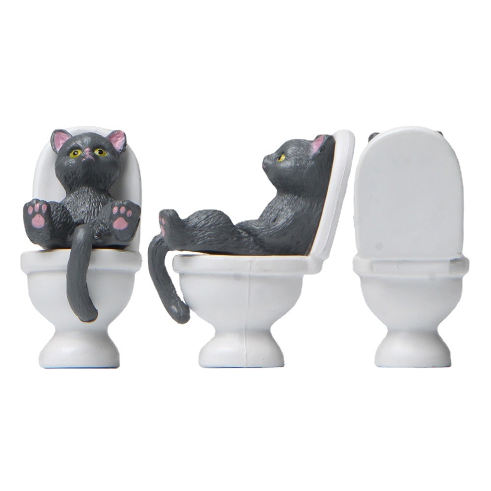 ღ Mini Toilet Seri Patung Kucing Kucing Lucu Penghiburan Spiritual Kucing Di Toilet Resin Dekorasi Rumah Miniatur Model Desktop Aksesoris Ornamen