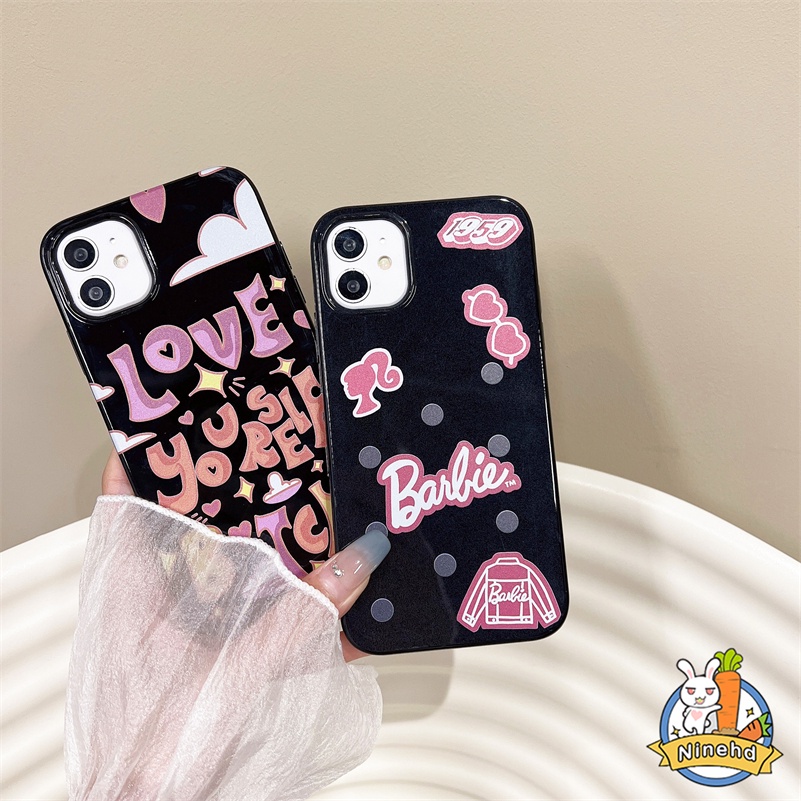 IPHONE Cute Pink Huruf Inggris Barbie Phone Case Kompatibel Untuk Iphone14 13 12 11 Pro Max X Xr Xs Max 8 7 6 6s Plus SE 2020 Pelindung Lensa Kamera Soft Liquid Silicone Case Phone Cover