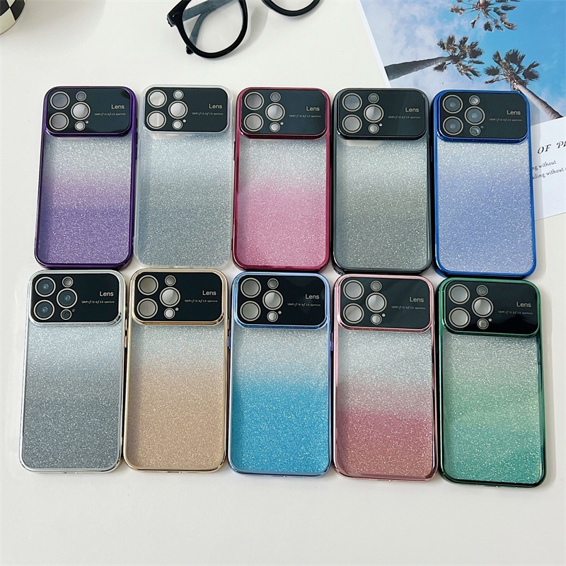 IPHONE Casing Ponsel Bubuk Flash Gradasi Jendela Besar Electroplated Iphone14 13 12 11 Pro MAX X XS MAX XR 7 8 Plus Shockproof Case Cover