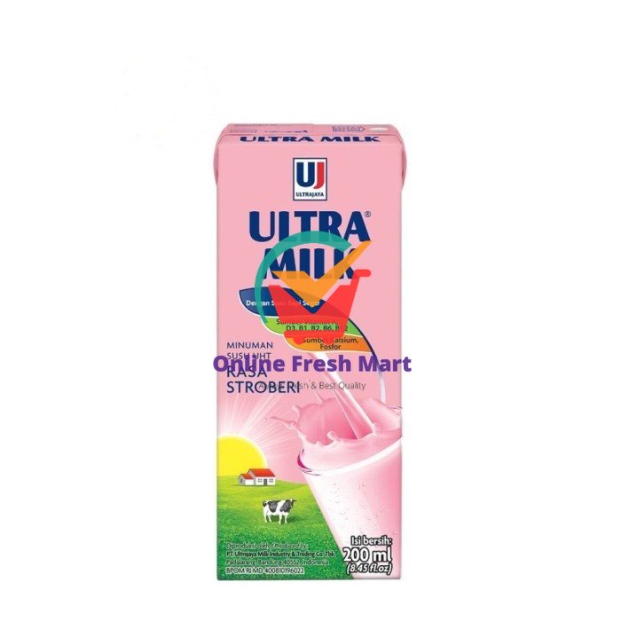 

Ultra Milk Susu UHT / Ultramilk Fullcream/Stroberi/Coklat (200 ml) - Stroberi 200ml - Online Fresh Mart Denpasar