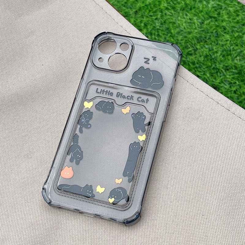 Card Case Sleep Black Cat Soft Case HP iP iPhone 14 13 12 11 Pro X XS XR Max 7 8 + Plus FTD Casing Apple