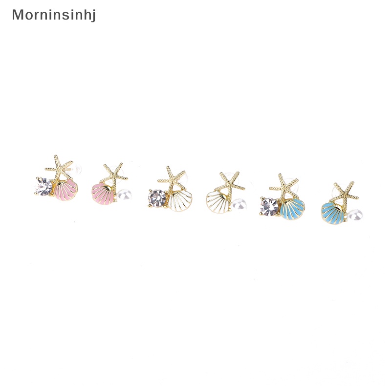 Mornin 1pasang Paduan Asimetris Sederhana Bintang Laut Ear Studs Zircon Pearl Earrings id