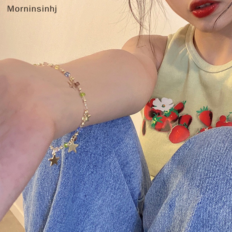 Mornin Ins Gaya Manik-Manik Kristal Warna-Warni Bintang Gelang Untuk Wanita Vintage Aesthetic Pesona Fashion Gelang Aksesoris Gadis Perhiasan Hadiah id