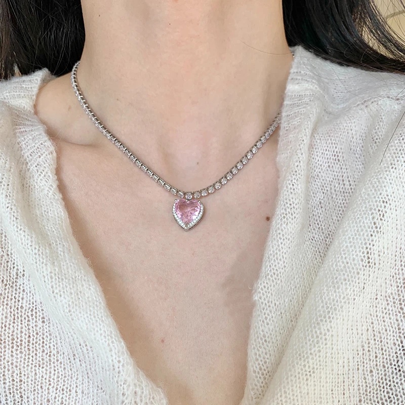 Korea Fashion Peach Hati Tetesan Air Liontin Kalung/Wanita Sederhana Pesona Rantai Klavikula/Kalung Klavikula Elegan/Hadiah Pacar Manis Perhiasan Aksesoris