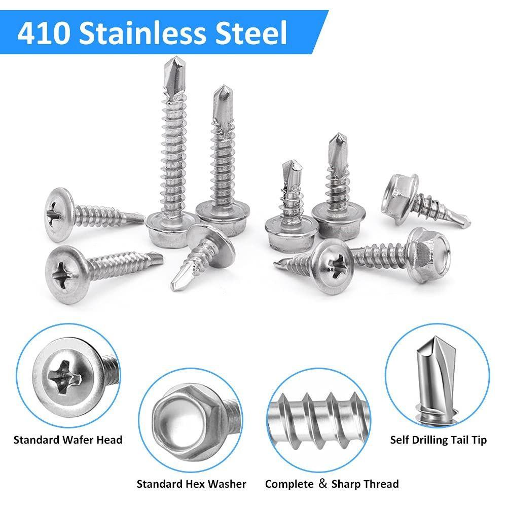 Populer 420pcs Sekrup Bor Diri Screw Bundle Silver Hex Washer Head #8#10kit Aneka Sekrup Untuk Bangunan Dan Perbaikan